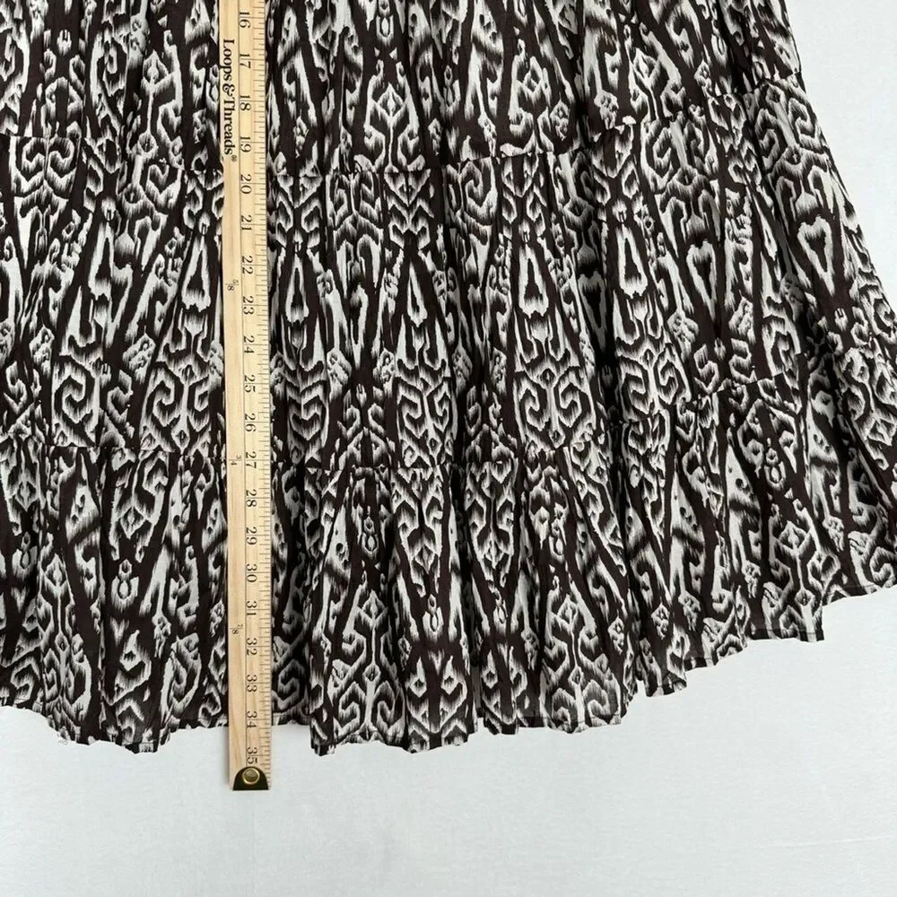 Christopher & Banks Women Tiered Drawstring Midi Skirt M 100% Cotton Resort Boho